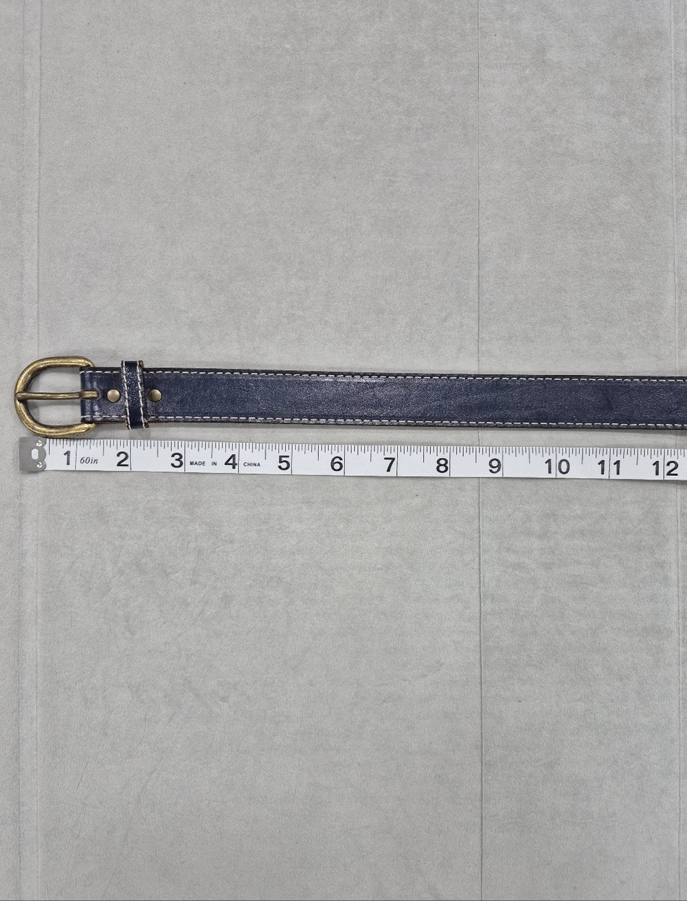 Classic Navy Leather Belt with Brass Buckle - Picture 9 of 12